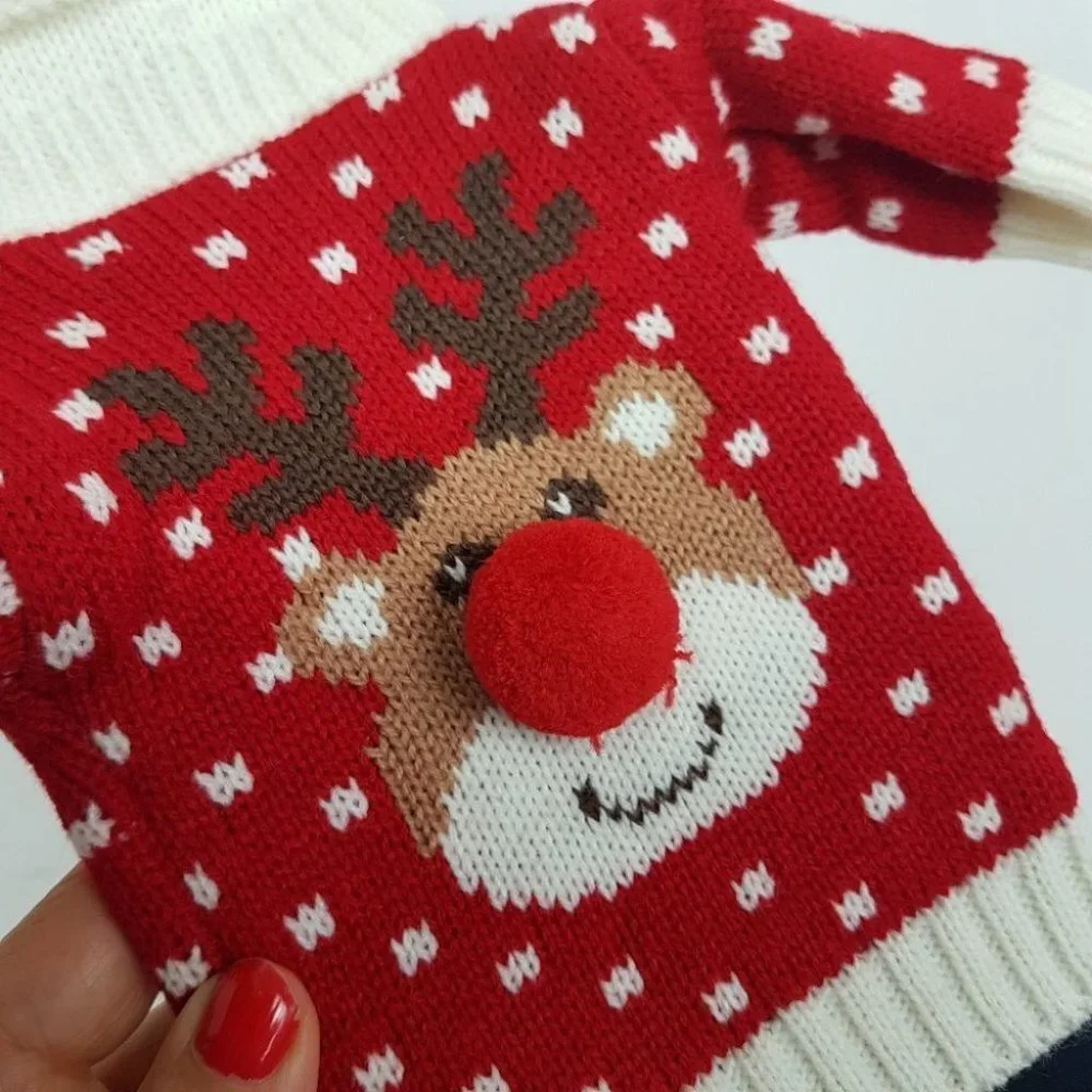 Rudolph Reindeer Knit Sweater Bottle Wrap